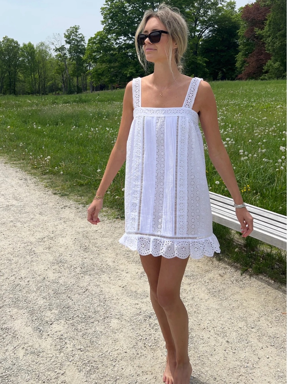Hill House White Eyelet Square-Neck Mini Dress
